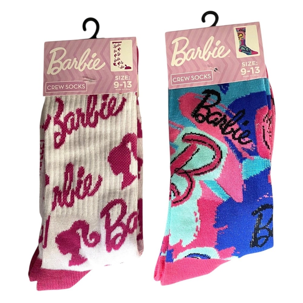 Barbie Crew Socks Women's Size 9-13 Barbiecore Logo Fun 2 Pairs Of Novelty Socks